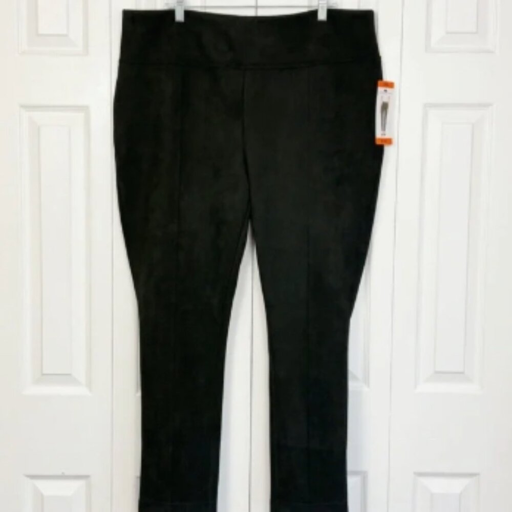 NWT Andrew Marc Soft Black Faux Suede Stretch Pull-On Legging Pants XXL